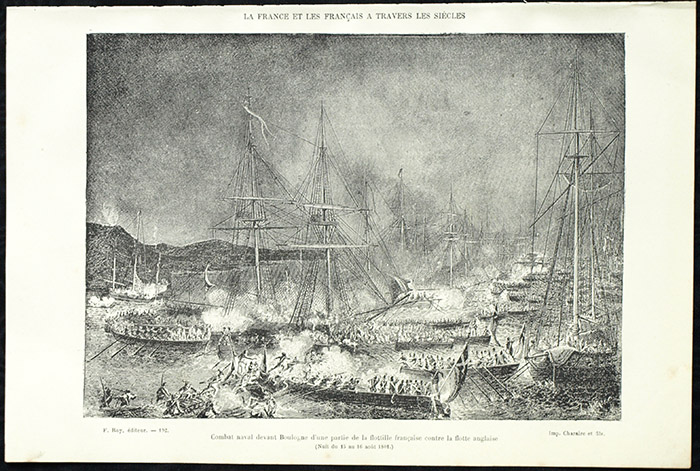 Marine Combat Naval in front of Boulogne 1801 engraving XIXth